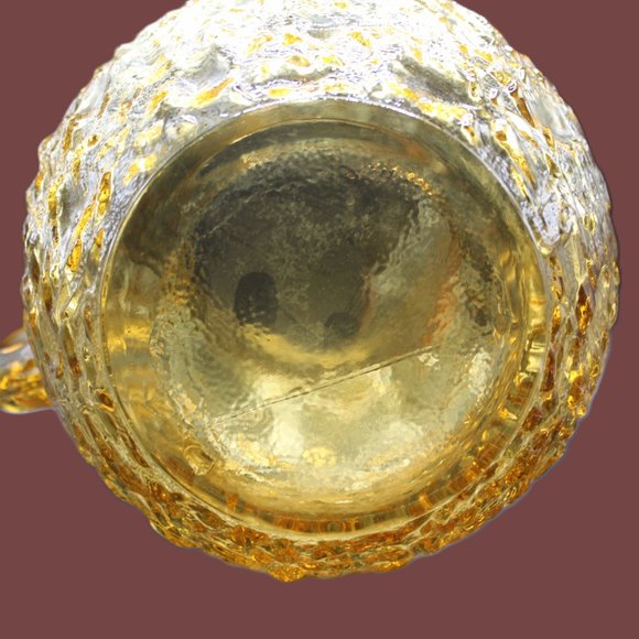Vintage Crinkled Amber Large Glass Round Pitcher with Spout w/4 matching glasses - Picture 9 of 12